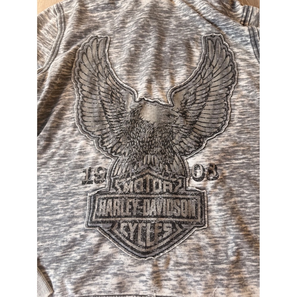 Harley Davidson Womens XL Gray Burnout Full Zip Eagle Graphic Hoodie Sweatshirt - Picture 11 of 14